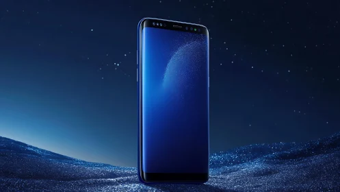 Midnight Blue Smartphone Floating Through Crystalline Starlight