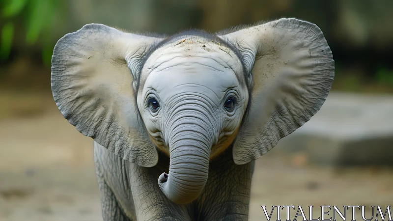 Curious baby elephant gazes forward in soft natural light