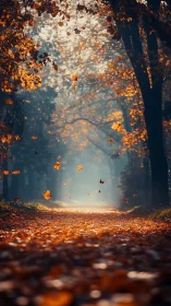 Autumn Foliage Descent: Luminescent Forest Pathway.