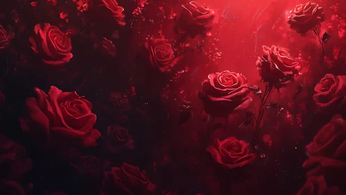 Red Roses Digital Art with Glowing Particles