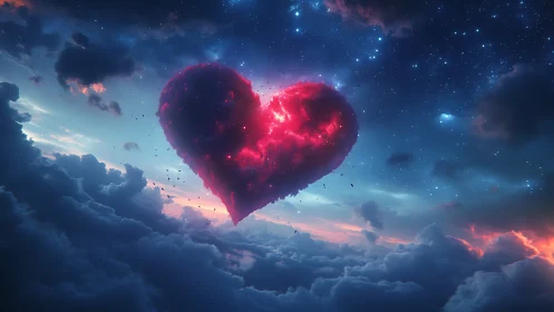 Crimson Nebula Heart: Love's Cosmic Awakening.