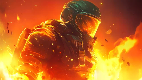 Armored figure rendered with incandescent fire effects and glowing elements.