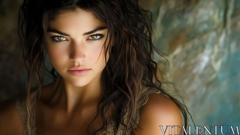 Intense portrait captures woman with piercing green eyes