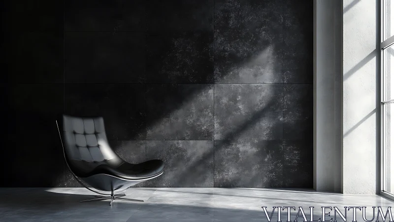 Black Leather Chair in Minimalist Interior Space.