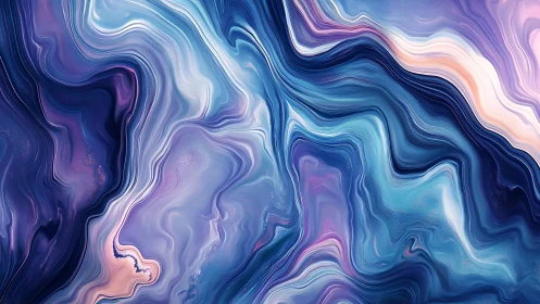 Iridescent fluid abstract with swirling violet and teal currents.