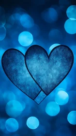 Luminescent Blue Hearts with Bokeh Light Particles.