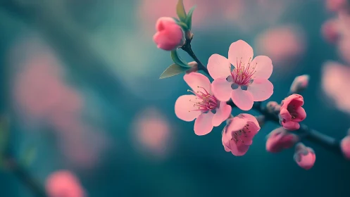 Pink Peach Blossoms: Botanical Depth-of-Field Composition Study.