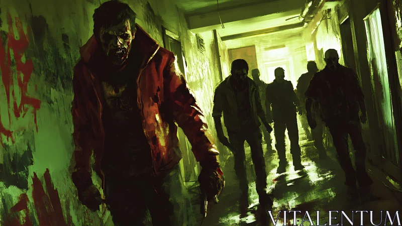 Stalking the neon hallway with a restless zombie horde.