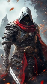 Armored hooded assassin rendered with high-detail digital painting