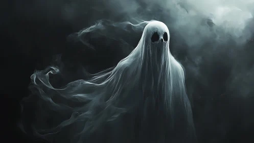 Translucent hooded specter form suspended in dark mist.