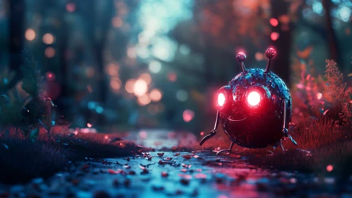 Glittering forest rover waddles through neon dusk petals