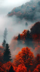 Autumn's Misty Embrace in the Mountains.