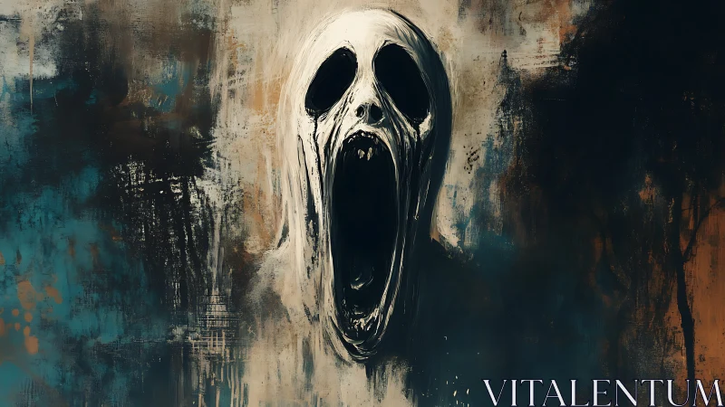 Monochrome spectral scream dissolving into abstract gloom.