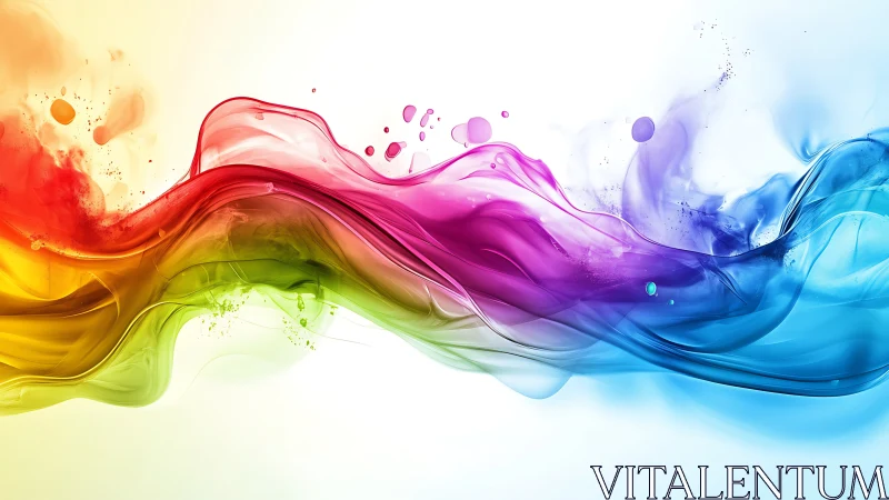 Ribbon of liquid rainbow surging across a white horizon.