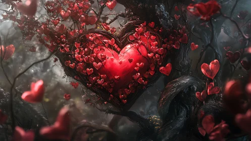 Luminous Heart Blooming Among Enchanted Branches.