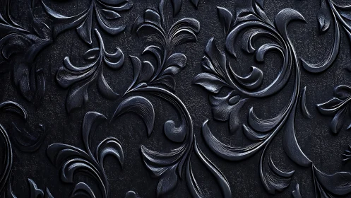 Dark metallic baroque floral relief pattern fills frame