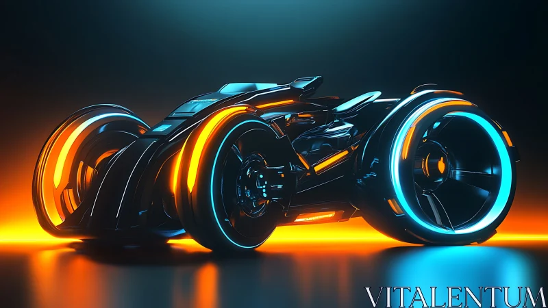 Futuristic neon-lit motorcycle with dual glowing wheel rims.