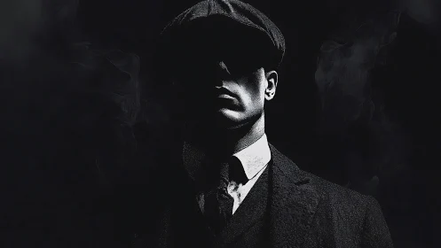 Noir silhouette portrait in dramatic low key lighting.