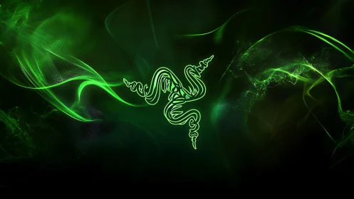 Neon serpent triad swirling in electric emerald dusk.