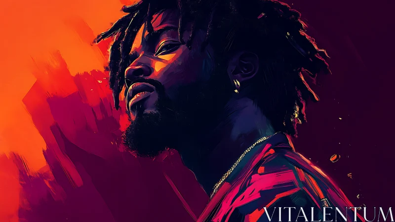 High-contrast neon portrait uses angular brushwork and rim lighting