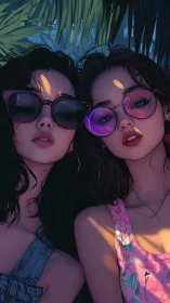 Sun-dappled sunglasses duo basking in dreamy tropical shade.