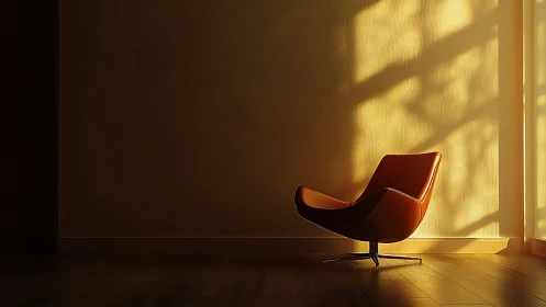 Mid-century lounge chair illuminated by dramatic window light