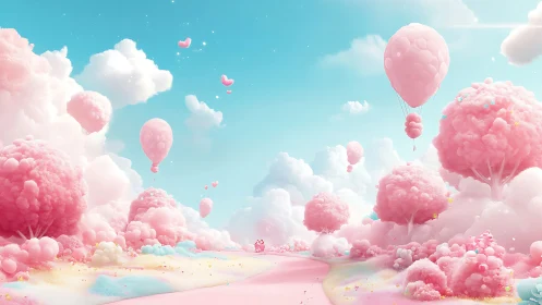 Cotton candy cloudscape with balloon cluster aerostats