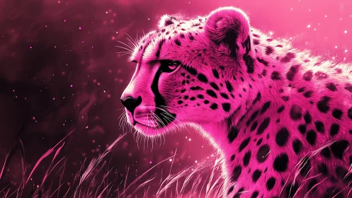 Neon Pink Cheetah in Abstract Wildscape.