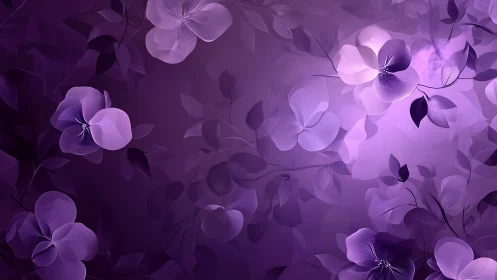 Purple Botanical Study with Layered Floral Elements