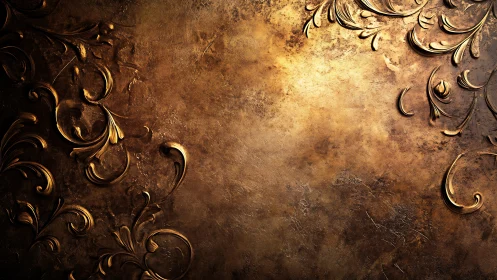 Gold ornamental flourishes frame textured bronze surface.