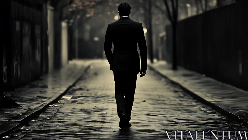 Evening stroll invites quiet reflection on a rainy city street