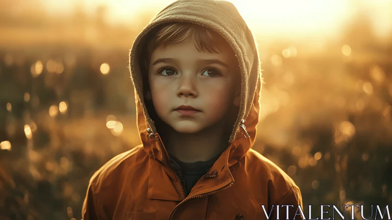 Child in Orange Hoodie at Sunset Gaze.