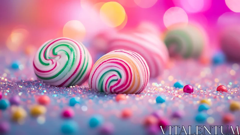 Spiral Lollipops Rest on Glittering Candy Wonderland
