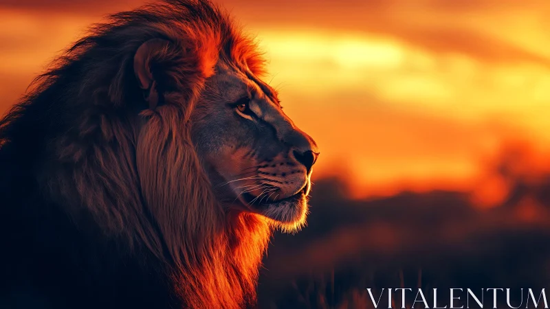 Sunfire crown of the lion king on a blazing savanna horizon.