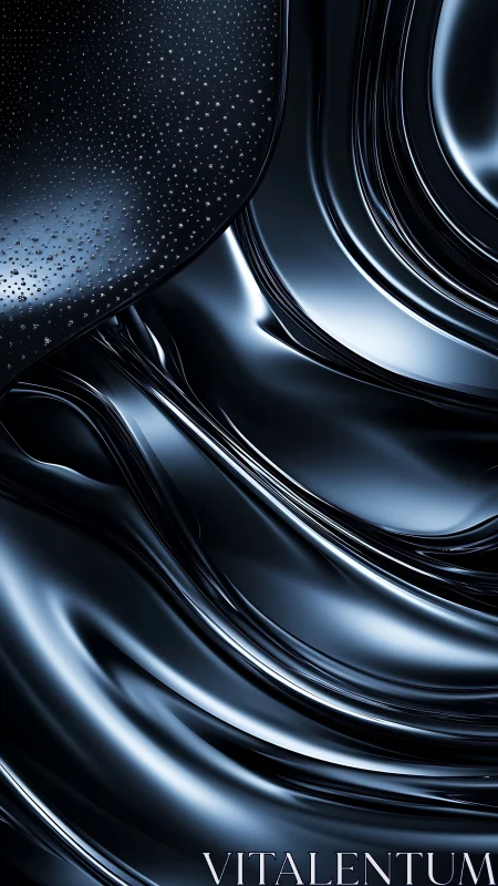 Liquid black metal surface curves reflect cold specular highlights
