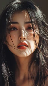 Sunlit close-up portrait captures intense contemplative gaze