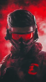 Tactical operative portrait framed in red vapor backlighting