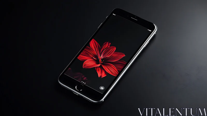 Midnight Bloom: Scarlet Flower Glows Against Tech's Dark Canvas