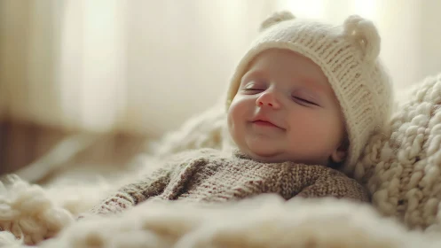 Precious Newborn Sleeping in Cozy Winter Warmth.