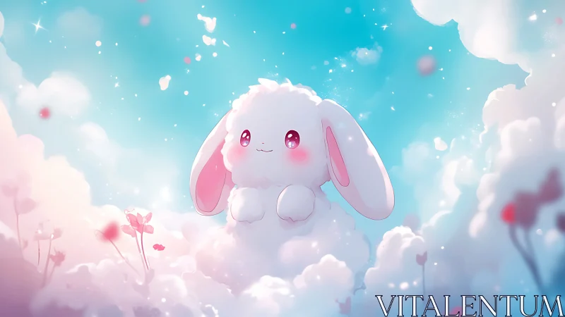 Cloud-formed rabbit figure in pastel sky environment.