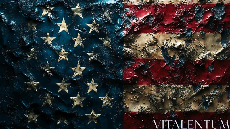 Weathered stars and stripes carved in molten, rugged paint.