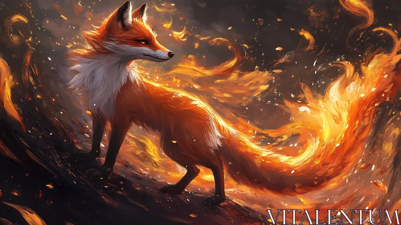 Digital illustration depicts stylized fox with flame-like tail