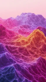 Neon wave mountains glowing in a soft digital sunrise.