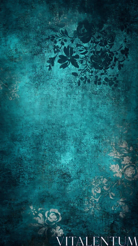 Floral shadows drift across a weathered turquoise dream