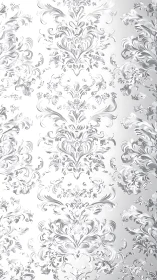 Silver damask scrollwork dances across luminous white space
