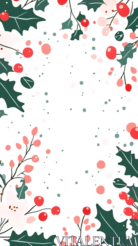 Minimal holly and berry botanical frame on white background.
