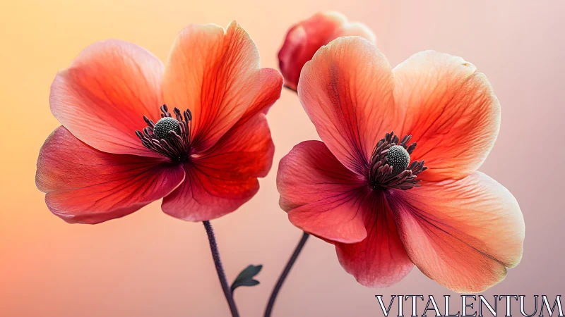Backlit Anemone Flowers with Gradient Illumination and Color Gradation