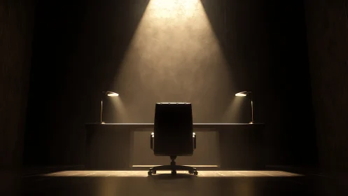 Solo Office Chair Bathed in Spotlight Drama.
