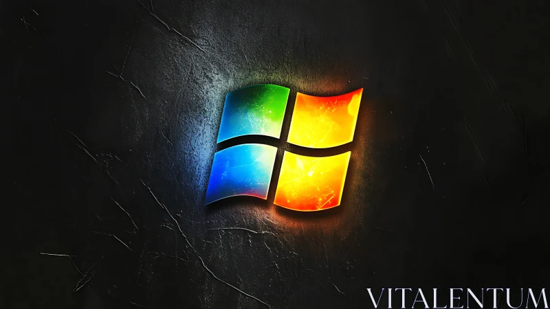 Glowing window logo gently brightens a textured dark wall