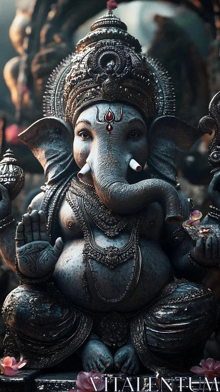 Serene elephant sage in jeweled twilight shrine of stillness.